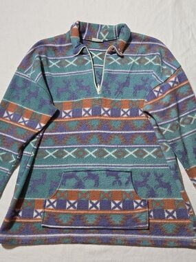 Women’s Patterned Quarter-Zip Fleece Pullover - Teal Multi